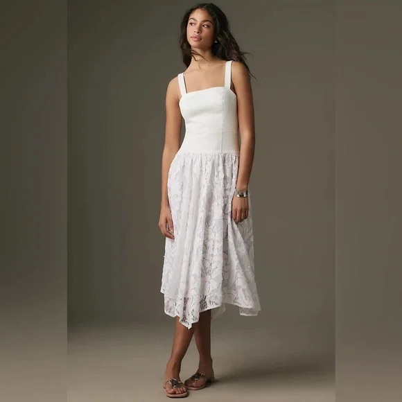 Anthropologie Pilcro Sleeveless Lace Drop Waist Midi Dress Ivory White NWT 8 - Picture 3 of 16